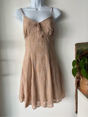 No Comment Tan Sheer Collection Lace Mini Dress Size M